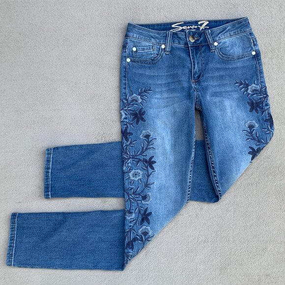 Seven7 Embroidered Skinny Mid Rise Jeans Sz6 - Picture 6 of 15
